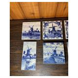 Vintage Delft Blue Tile Lot – Holland Windmills, Hand Painted, Made in Holland, Framed
