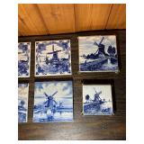 Vintage Delft Blue Tile Lot – Holland Windmills, Hand Painted, Made in Holland, Framed