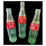 Three Vintage Diet Rite Cola Glass Bottles