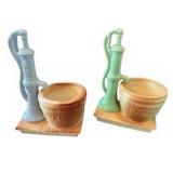 Two Smal Water Pump & Barrel Planters