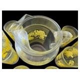 Vintage Pitcher & Glasses Bright Yellow Flower Set