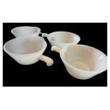 Set of 4 Fire King Milk Glass Bowls with Handles