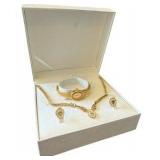 1980’s Costume Gold & Rhinestone Necklace, Earrings & Watch