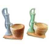 Two Smal Water Pump & Barrel Planters
