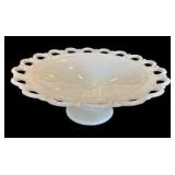 Vintage Milk Glass Lace Edge Footed Bowl