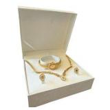 1980’s Costume Gold & Rhinestone Necklace, Earrings & Watch