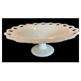 Vintage Milk Glass Lace Edge Footed Bowl