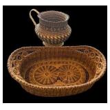 Handwoven Pine Needle Pitcher & Basket Tray