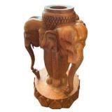 Hand Carved Teak Elephant Candle Holder