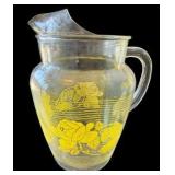 Vintage Pitcher & Glasses Bright Yellow Flower Set