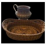 Handwoven Pine Needle Pitcher & Basket Tray