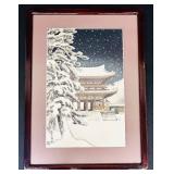 Nisaburo Ito Japanese Framed Woodblock Print - Ninnaji Temple in the Snow