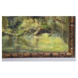 Vintage Large Original Oil on Canvas Painting, Egrets in Marsh