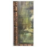 Vintage Large Original Oil on Canvas Painting, Egrets in Marsh