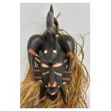 Senoufo Ceremonial Mask - Ivory Coast, 13-Inch Carved Wood with Raffia Hair