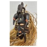 Senoufo Ceremonial Mask - Ivory Coast, 13-Inch Carved Wood with Raffia Hair