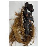 Senoufo Ceremonial Mask - Ivory Coast, 13-Inch Carved Wood with Raffia Hair
