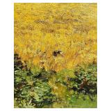 Landscape Painting - Lone Tree in Golden Field, Framed