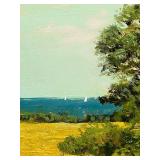 Landscape Painting - Lone Tree in Golden Field, Framed