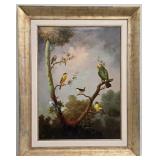 Jeannine Albert, Birds in Landscape Oil on Canvas, Framed