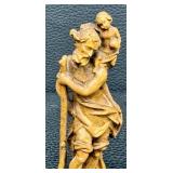 Vintage Wooden Carving St. Christopher Carrying the Christ Child
