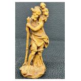 Vintage Wooden Carving St. Christopher Carrying the Christ Child