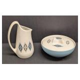 Mid Century Modern Iroquois China in Blue Diamonds Pattern Creamer Pitcher & Sugar Bowl / Ben Seibel Blue Diamonds