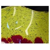 Artisan Handblown Art Glass Bowl - Yellow with Red Floral Burst