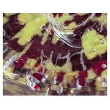 Artisan Handblown Art Glass Bowl - Yellow with Red Floral Burst
