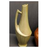 Vintage Mid Century Ceramic Vase & Pitcher Set - Olive Green Vessel & Brown Glazed Jug