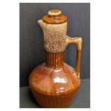 Vintage Mid Century Ceramic Vase & Pitcher Set - Olive Green Vessel & Brown Glazed Jug