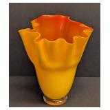Unsigned Vintage Ruffled Art Glass Vase