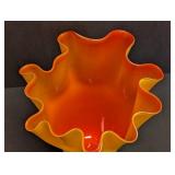 Unsigned Vintage Ruffled Art Glass Vase