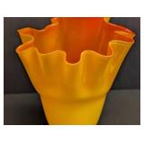 Unsigned Vintage Ruffled Art Glass Vase