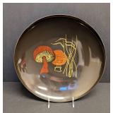 Mid Century Couroc Mushroom Platter, Satin Black with Wood Inlay