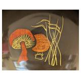 Mid Century Couroc Mushroom Platter, Satin Black with Wood Inlay