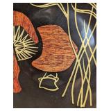 Mid Century Couroc Mushroom Platter, Satin Black with Wood Inlay