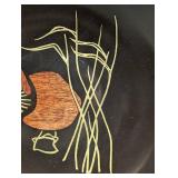 Mid Century Couroc Mushroom Platter, Satin Black with Wood Inlay
