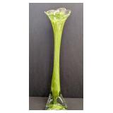 Vintage Green Glass Vase - Poland Made