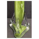 Vintage Green Glass Vase - Poland Made