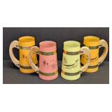 Set of Four Vintage Benner Siesta Ware Barrel Tiki Mugs with Wooden Handles