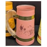 Set of Four Vintage Benner Siesta Ware Barrel Tiki Mugs with Wooden Handles