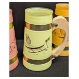 Set of Four Vintage Benner Siesta Ware Barrel Tiki Mugs with Wooden Handles