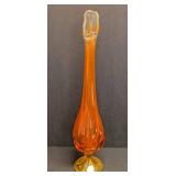 Mid Century Viking Hand Blown Orange Swung Glass Vase