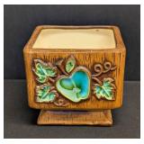 Vintage Treasure Craft No. 970 Ceramic Pedestal Pot Planter - Heart & Leaves Decor