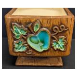 Vintage Treasure Craft No. 970 Ceramic Pedestal Pot Planter - Heart & Leaves Decor
