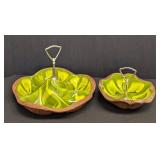Vintage Mid Century Sequoia Ware Green Leaf Serving Dishes, Pair