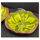 Vintage Mid Century Sequoia Ware Green Leaf Serving Dishes, Pair