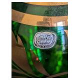 Vintage Bohemia Crystal Green Czech Glass Pitcher with Gold Deco