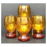Blenko Amber Crackle Glass Goblets - 4-Pack, Vintage 1950s-1980s